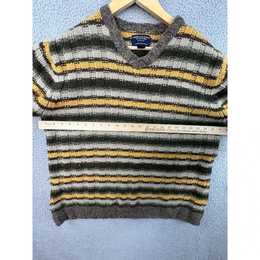 VTG American Eagle Outfitters Lambswool Sweater Men Large Yellow Brown Striped